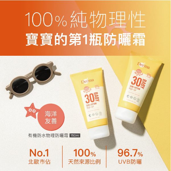Derma 丹麥德瑪 寶寶有機防水純物理防曬霜150ml
